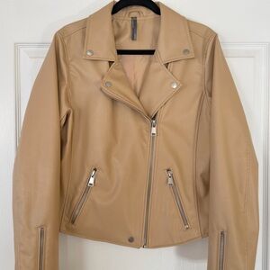 NWOT Anthropologie Faux Leather Moto Jacket | Tan Beige Zip Front Spring Jacket